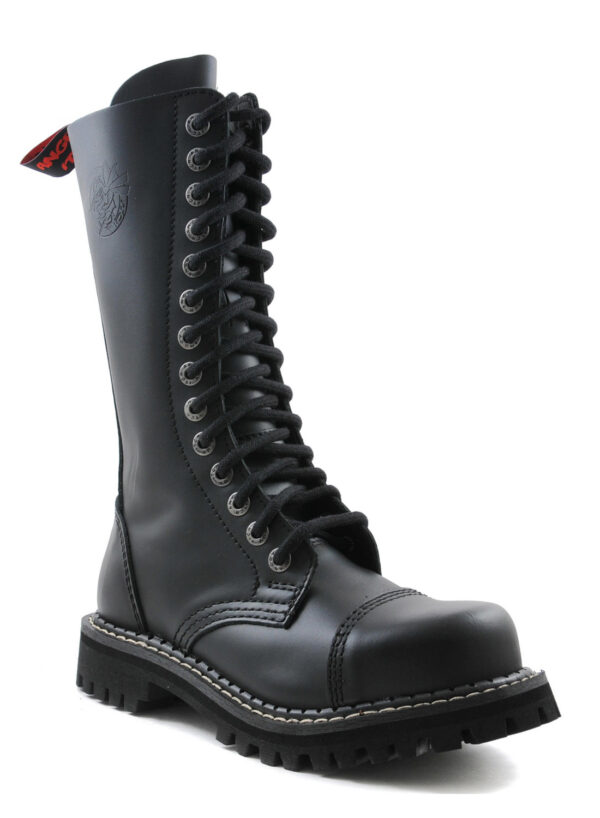 Angry Itch 14 Eye Steel Toe Boots Black Leather
