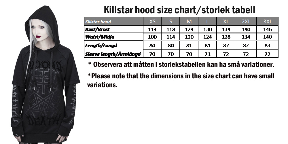 Killstar hoodie storlek tabell
