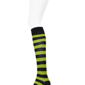 Knee High Stripe Socks Black/Neon Green