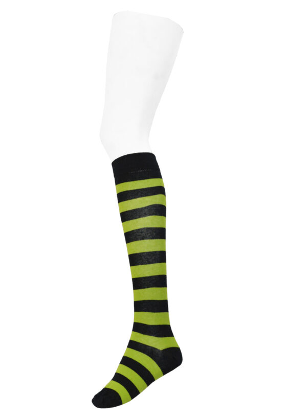 Knee High Stripe Socks Black/Neon Green