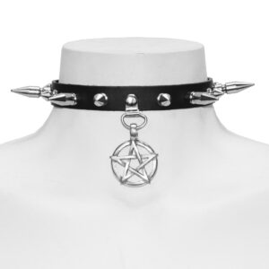 Lilith Pentagram Spike Leather Choker
