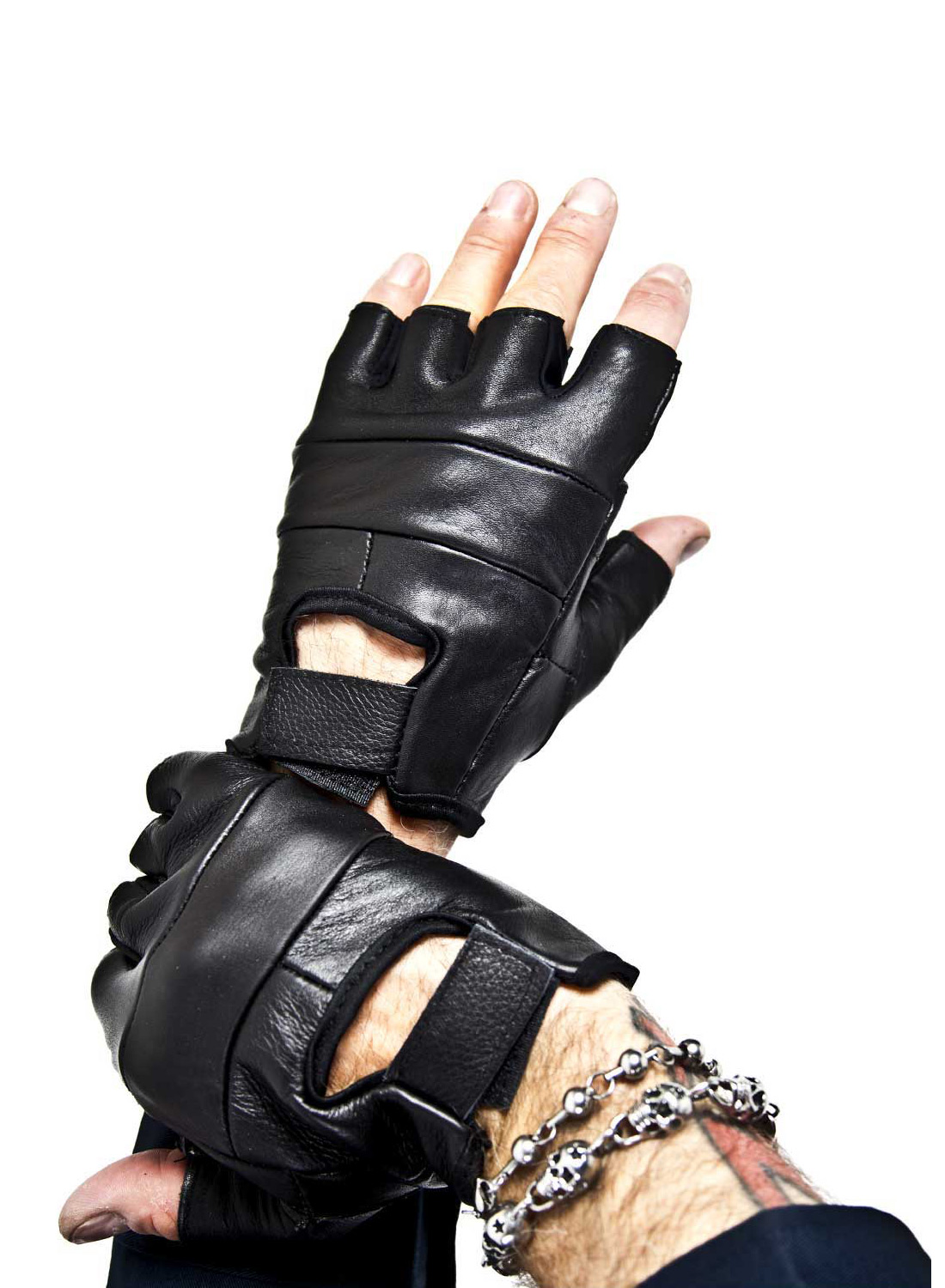 Plain Leather Biker Gloves