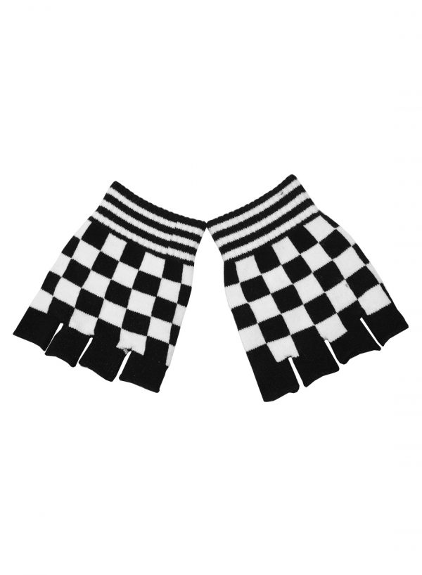 Fingerless Gloves Checkered Black&White