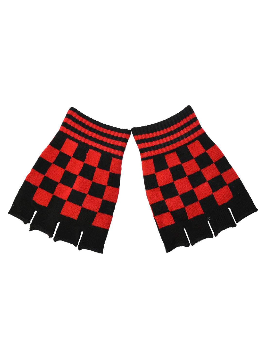 Fingerless Gloves Checkered Black&Red