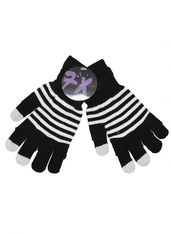 Double Black & White Striped Gloves