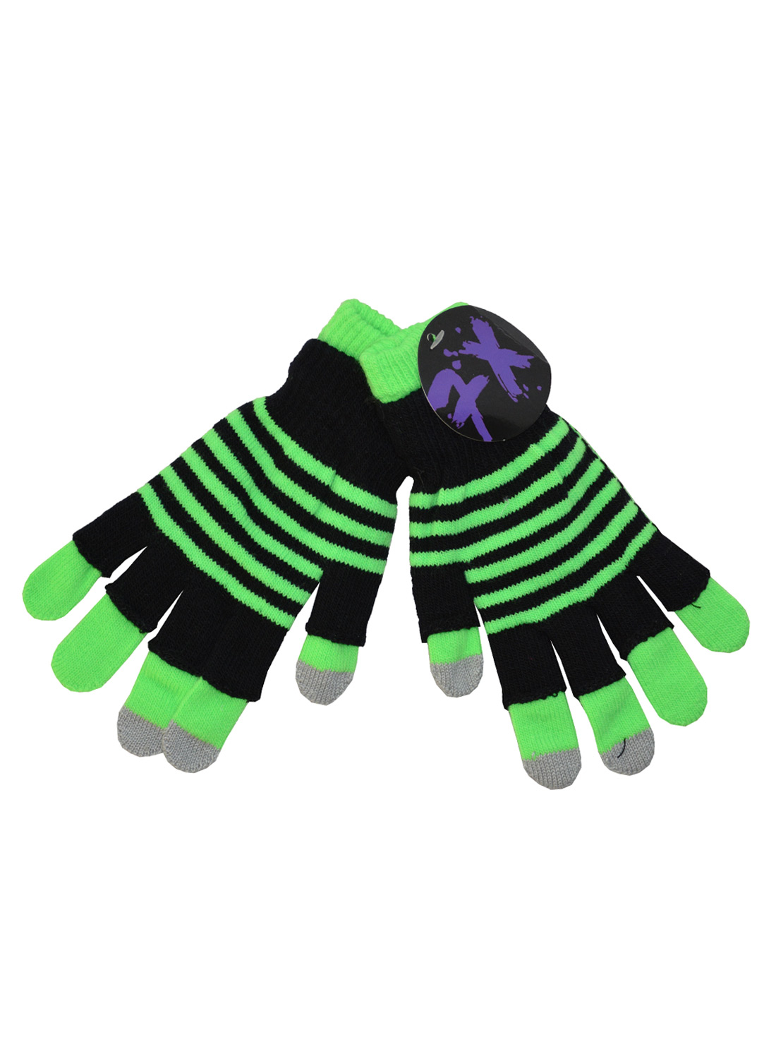 Double Black & Neon Green Striped Gloves