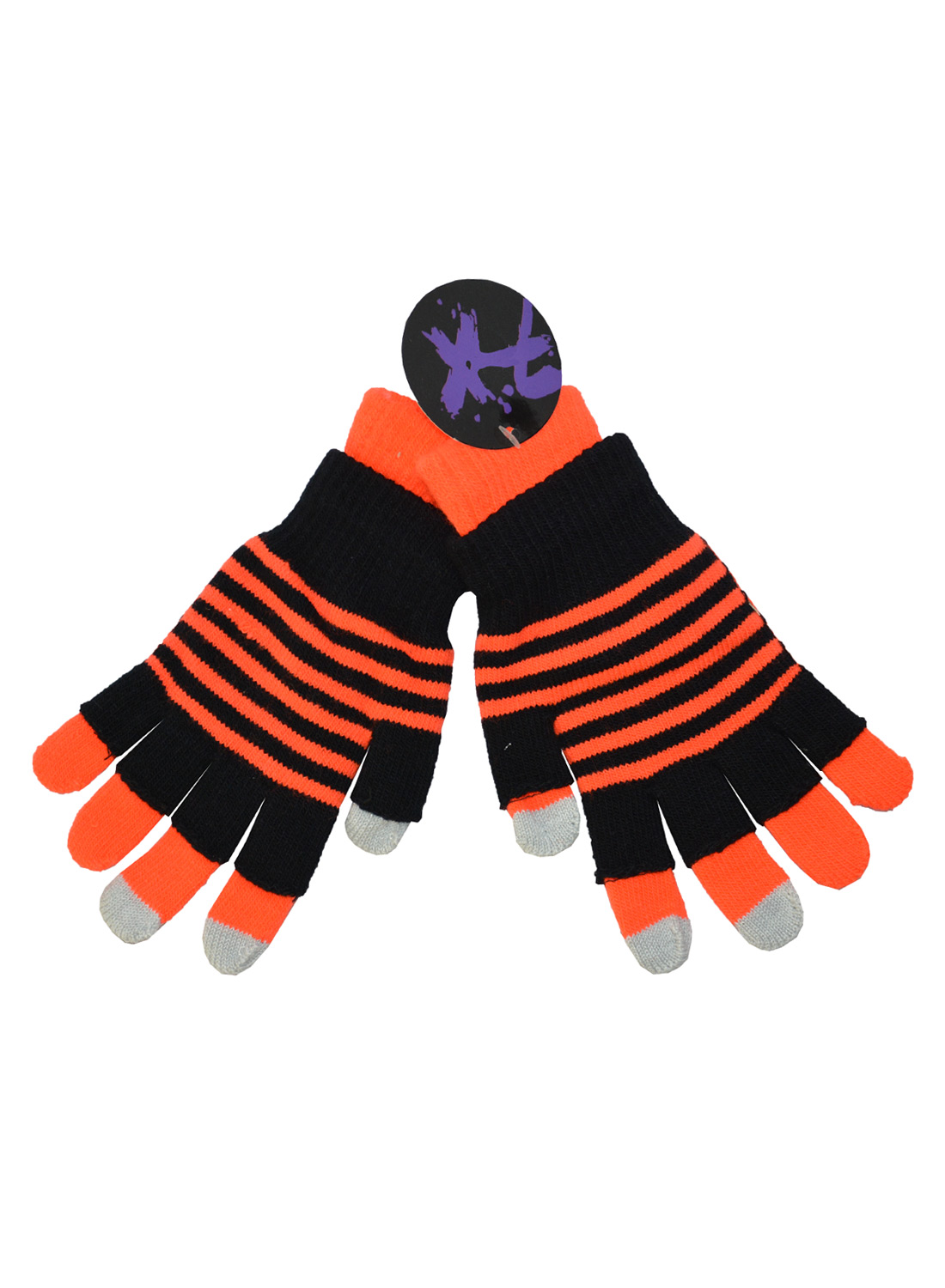 Double Black & Neon Orange Striped Gloves