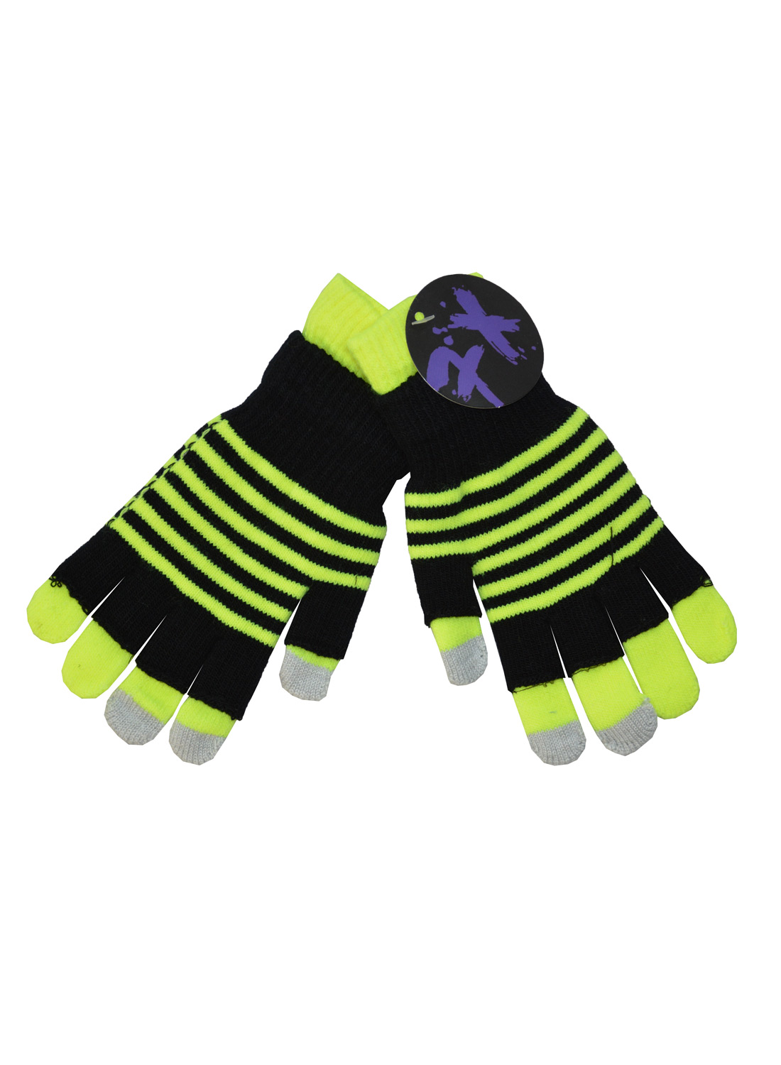 Double Black & Neon Yellow Striped Gloves