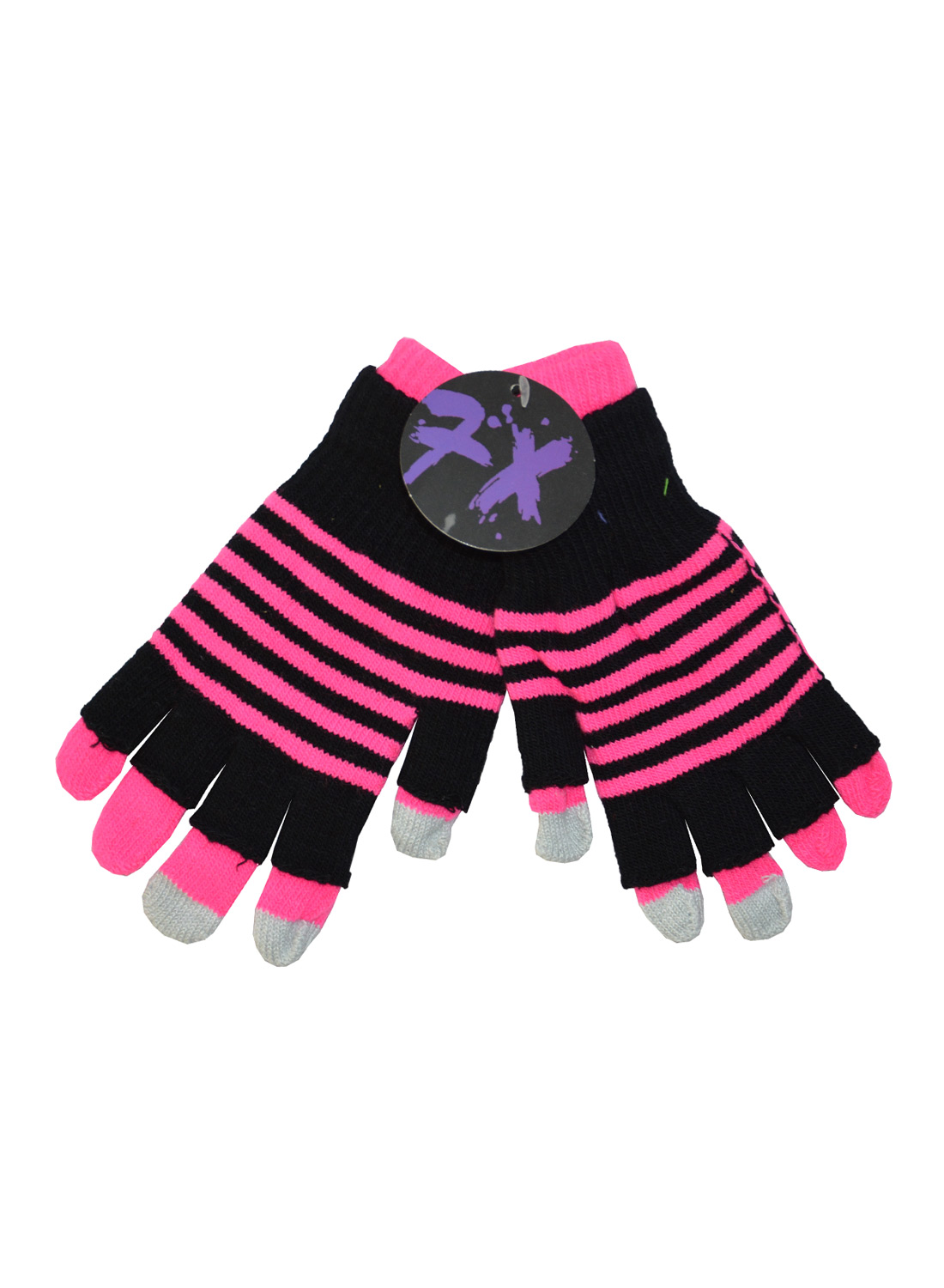 Double Black & Neon Pink Striped Gloves