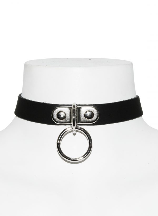 1 Row Handle Plate and Small Ring Leather Choker