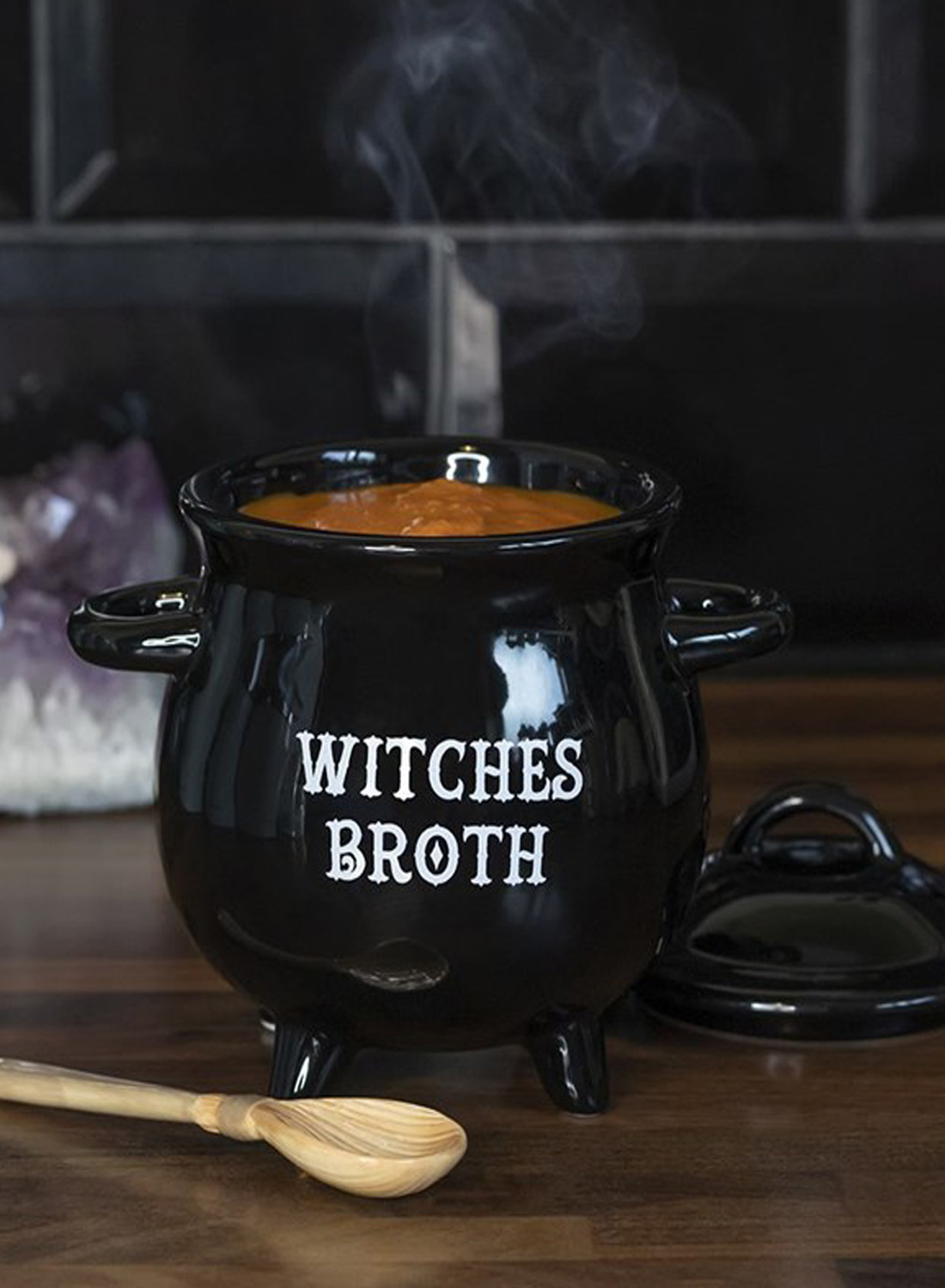 Witches Broth Cauldron Soup Bowl With Broom Spoon