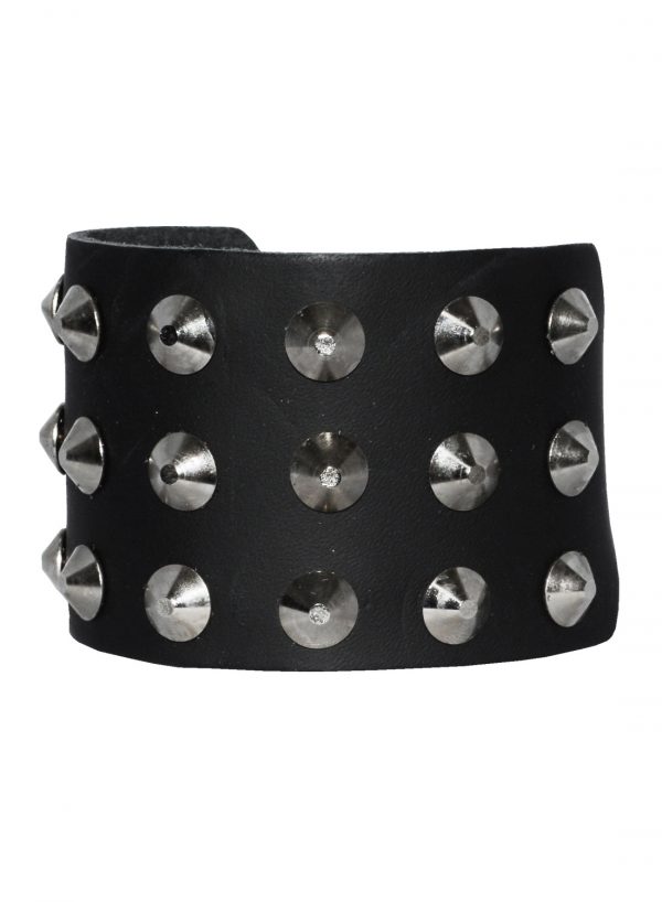 3 Row Con studs Leather Wristband