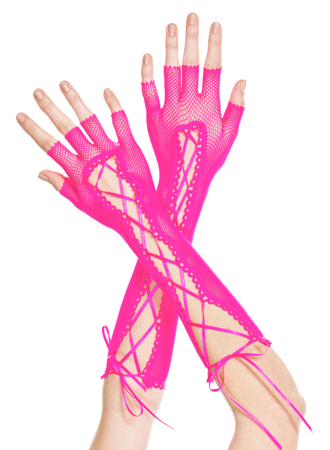 Fingerless long fishnet Gloves Pink