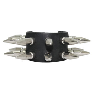 2 Row Long Spike Stud Leather Wristband