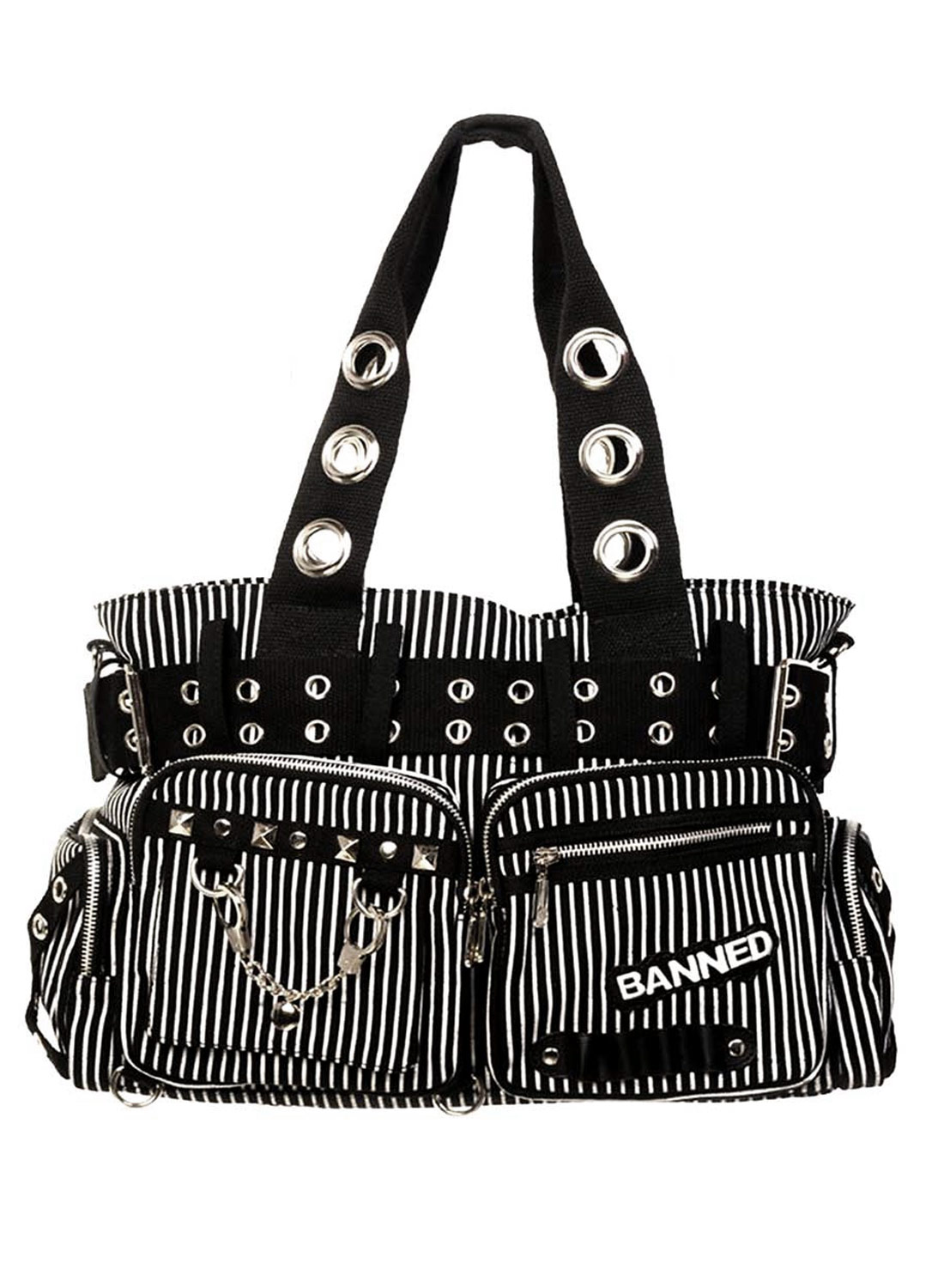 Handcuff Handbag Striped Black/white