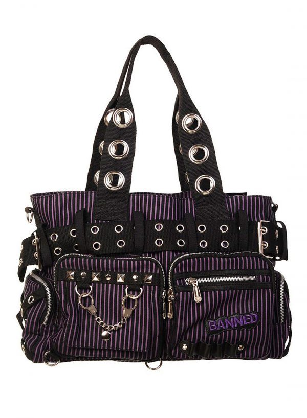Handcuff Handbag Striped Black/Purple