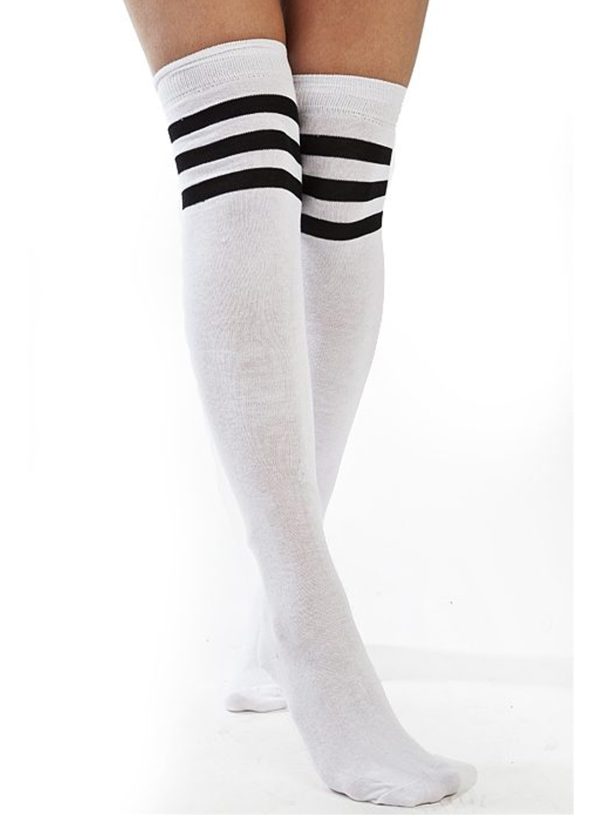 OK White Black Stripes Sport Socks