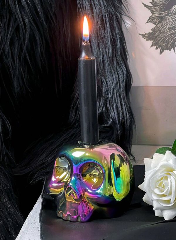 Rainbow Skull Candle Holder