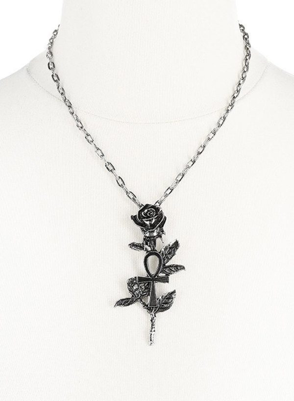 Silver Ankh Rose Necklace