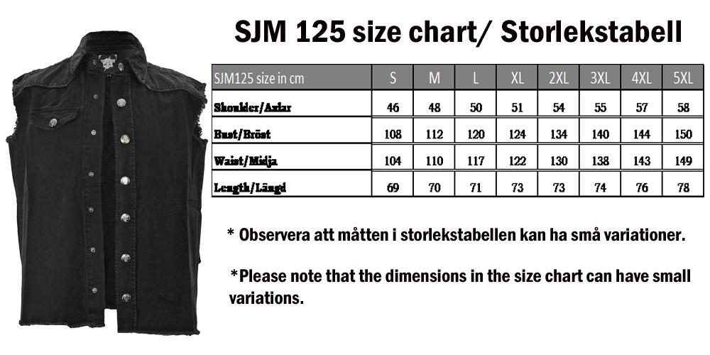 SJM125 Size chart