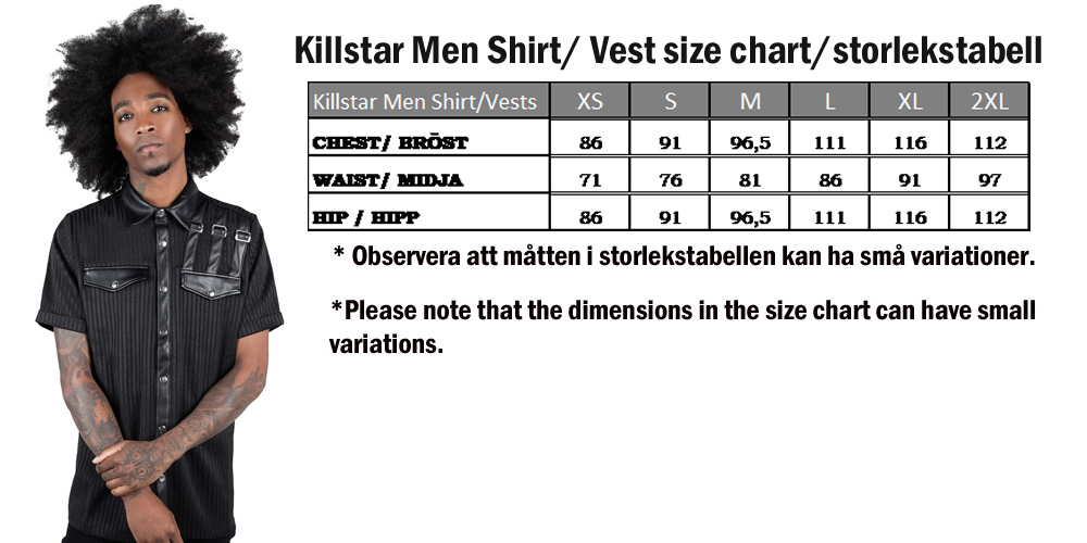 Killstar men shirt/vest sizechart