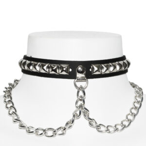 Small Pyramid+ Chain Leather Choker