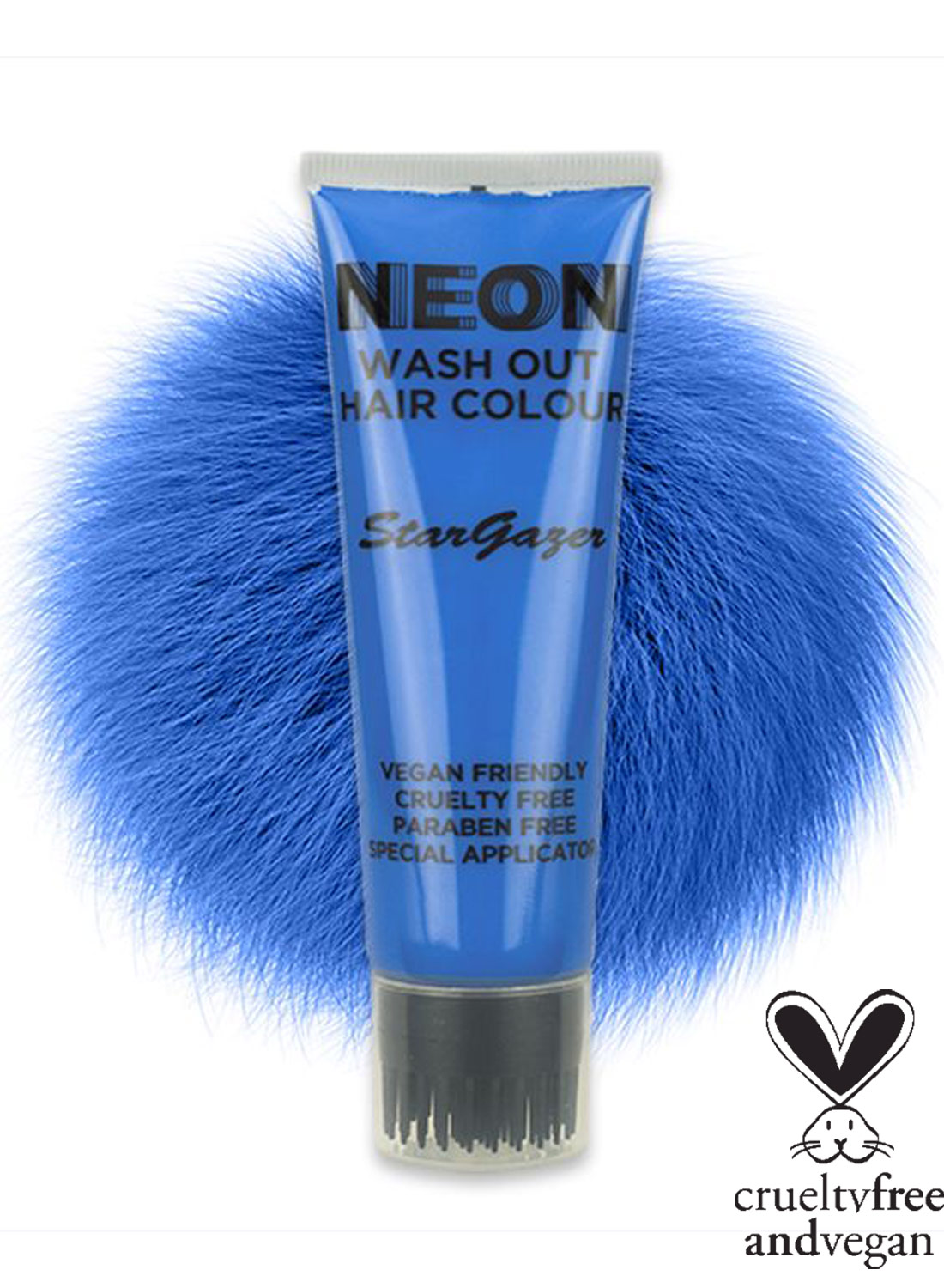 Neon Wash Out Hair Colour Blue är en tillfällig färgande hårgelé som ger en neon blått färg.