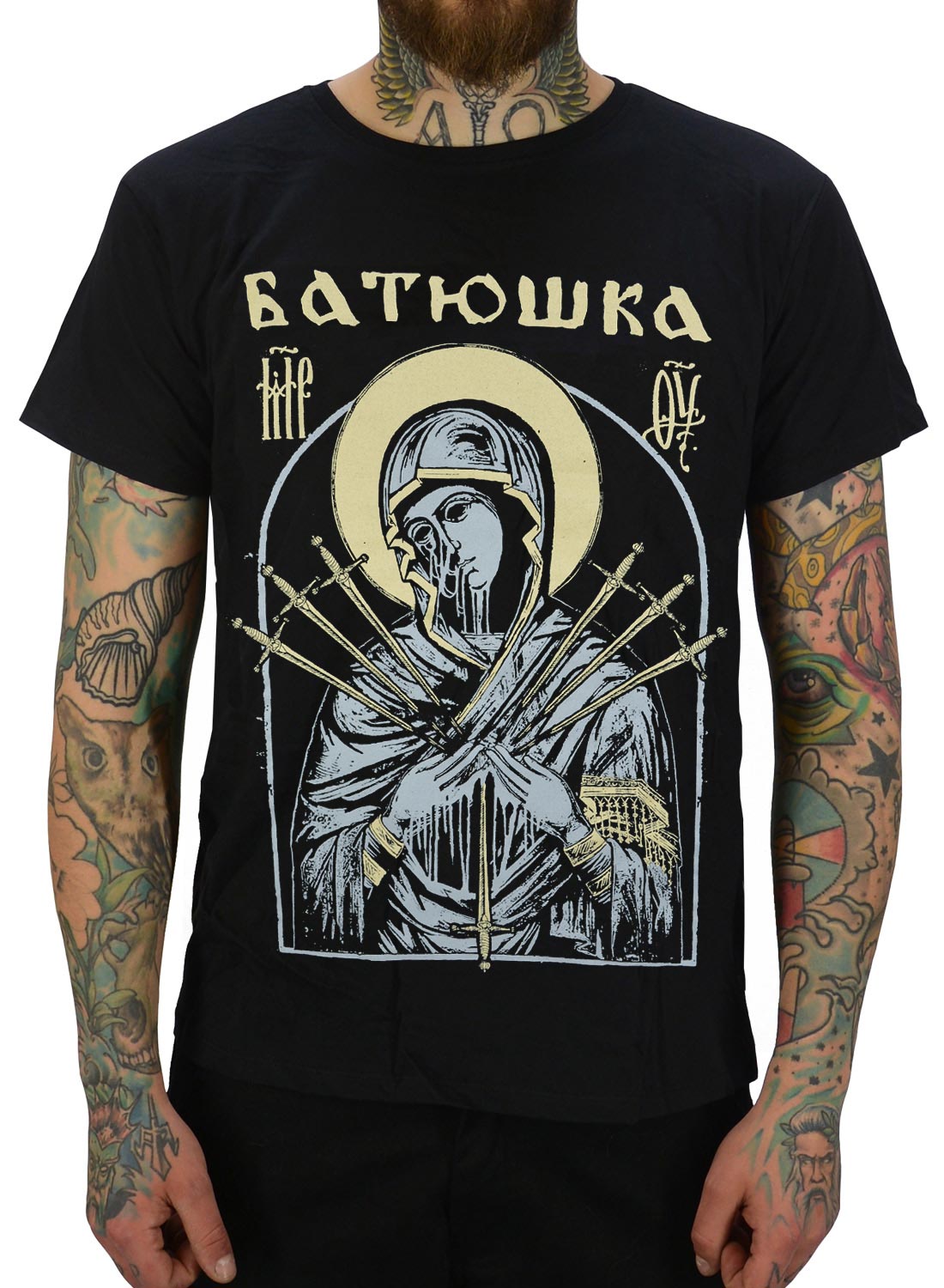 Batushka Marry Dagger T-shirt. Svart med religiöst motiv och dolkar fram.