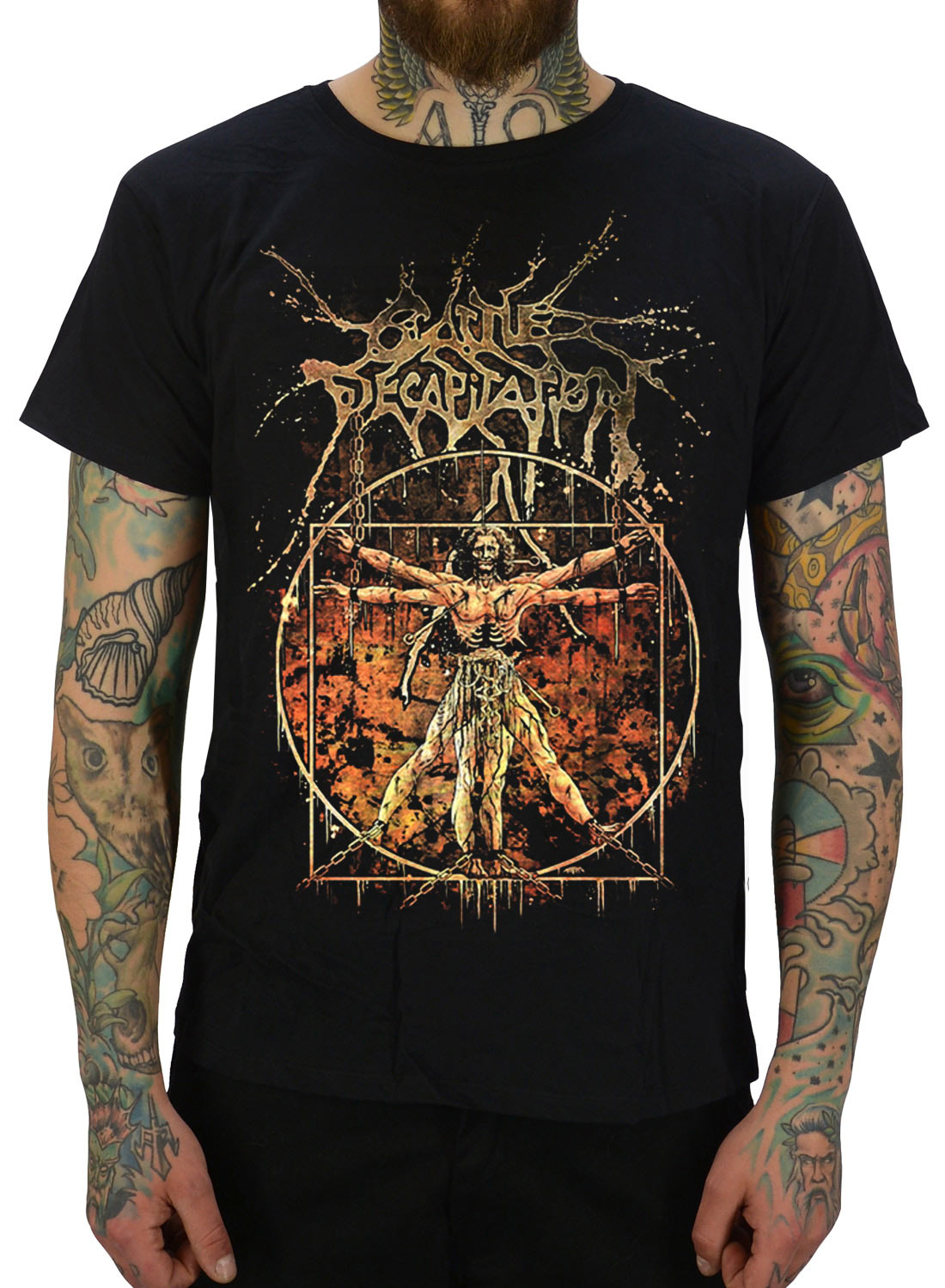 Cattle Decapitation Vitruvian T-Shirt, Svart Cattle Decapitation t-shirt med Vitruvian-inspirerat motiv i brutal death metal-stil