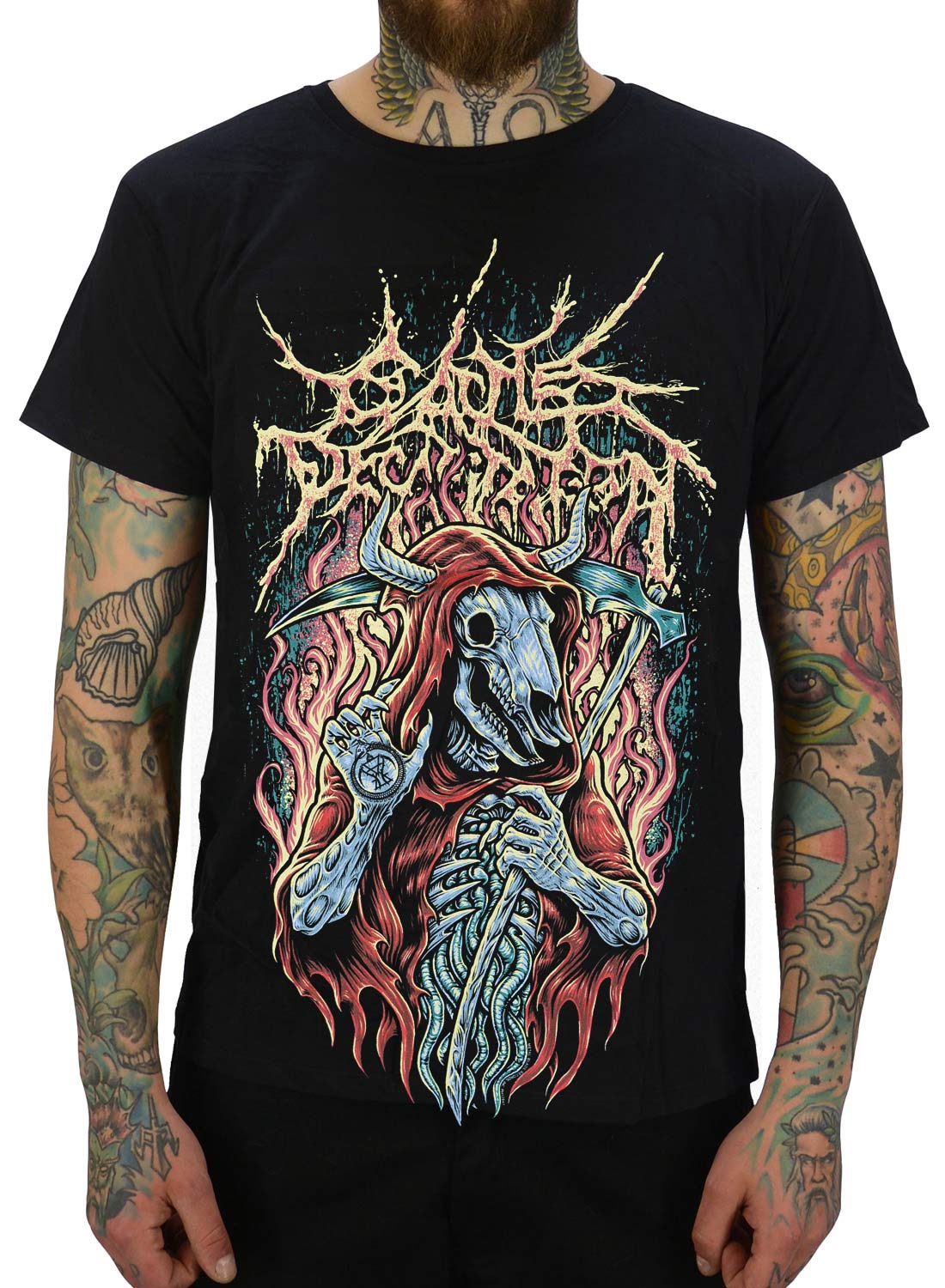 Cattle Decapitation Reaper Ramirez T-Shirt. Svart Cattle Decapitation t-shirt med Reaper Ramirez-motiv i brutal death metal-design.