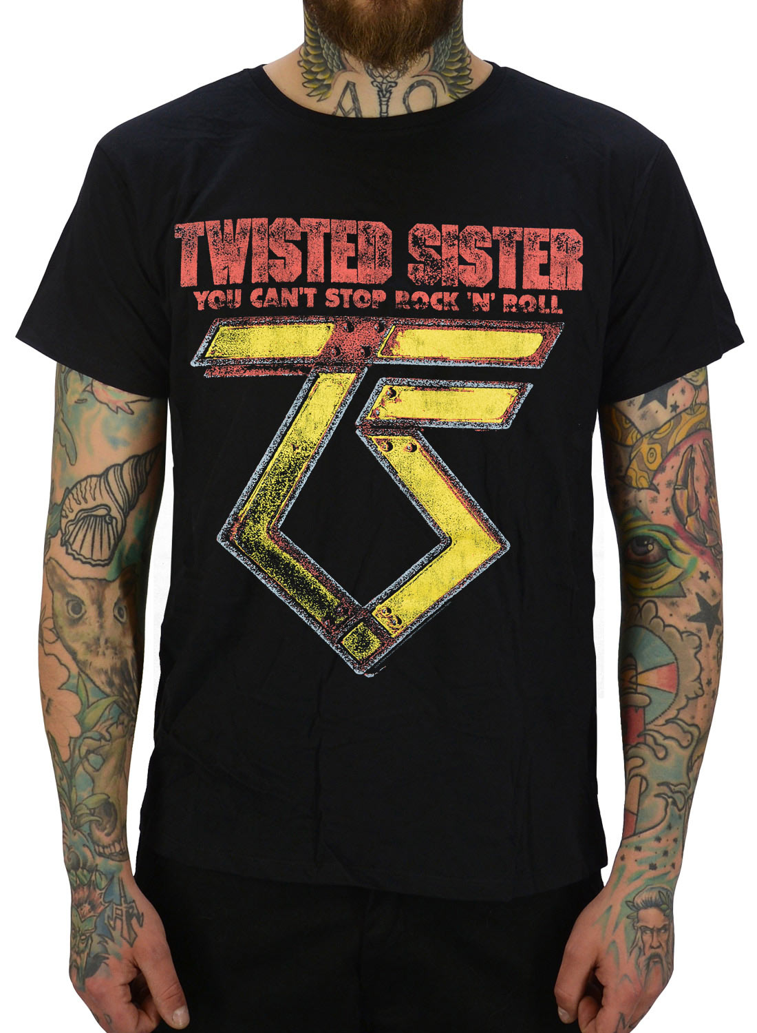 Twisted Sister You Can't Stop Rock 'N' Roll T-shirt svart med You Can’t Stop Rock ’n’ Roll text och klassisk TS-logotyp.