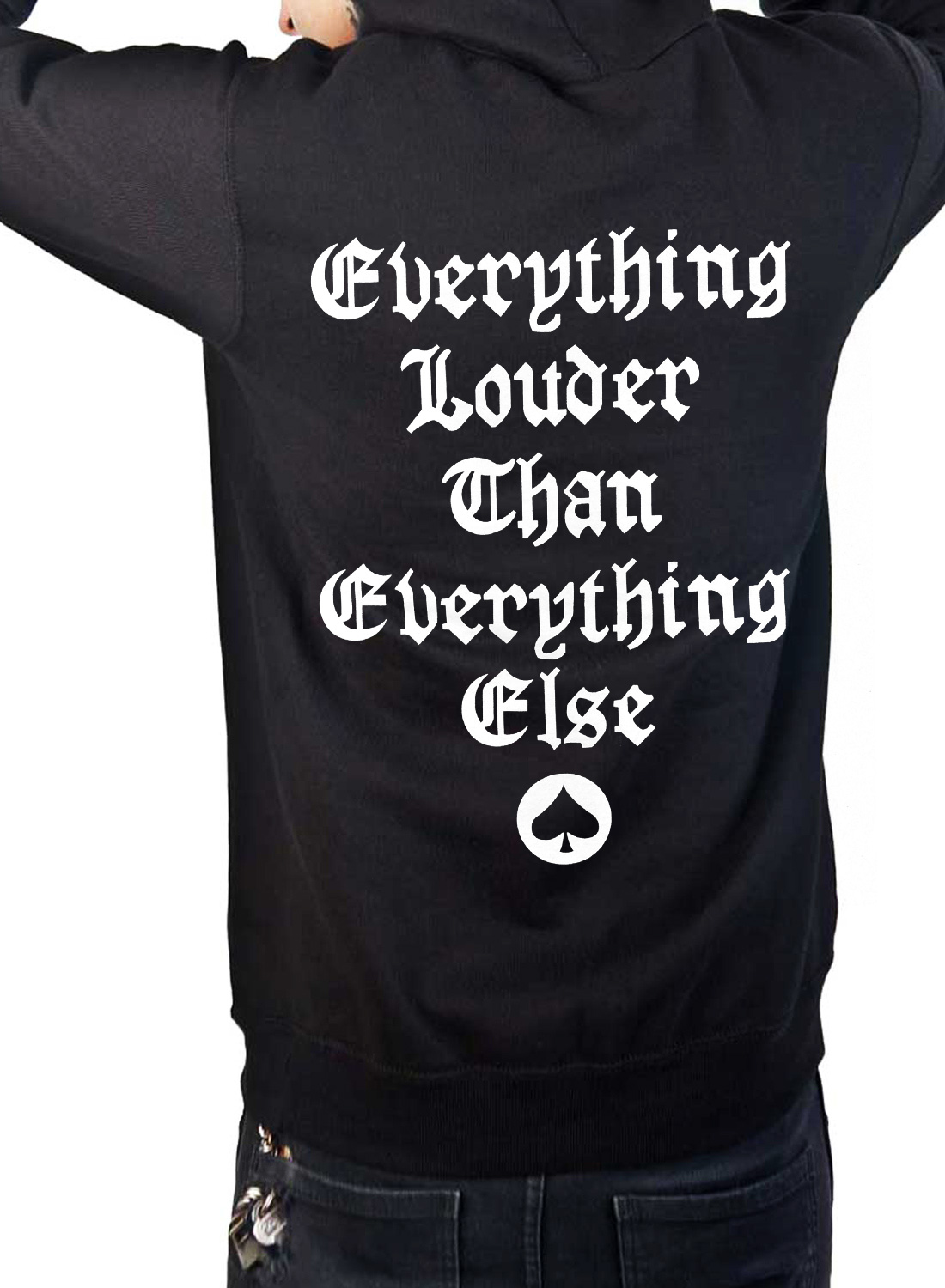 Motörhead England Zip Hoodie med texten Everything Louder Than Everything Else på ryggen.