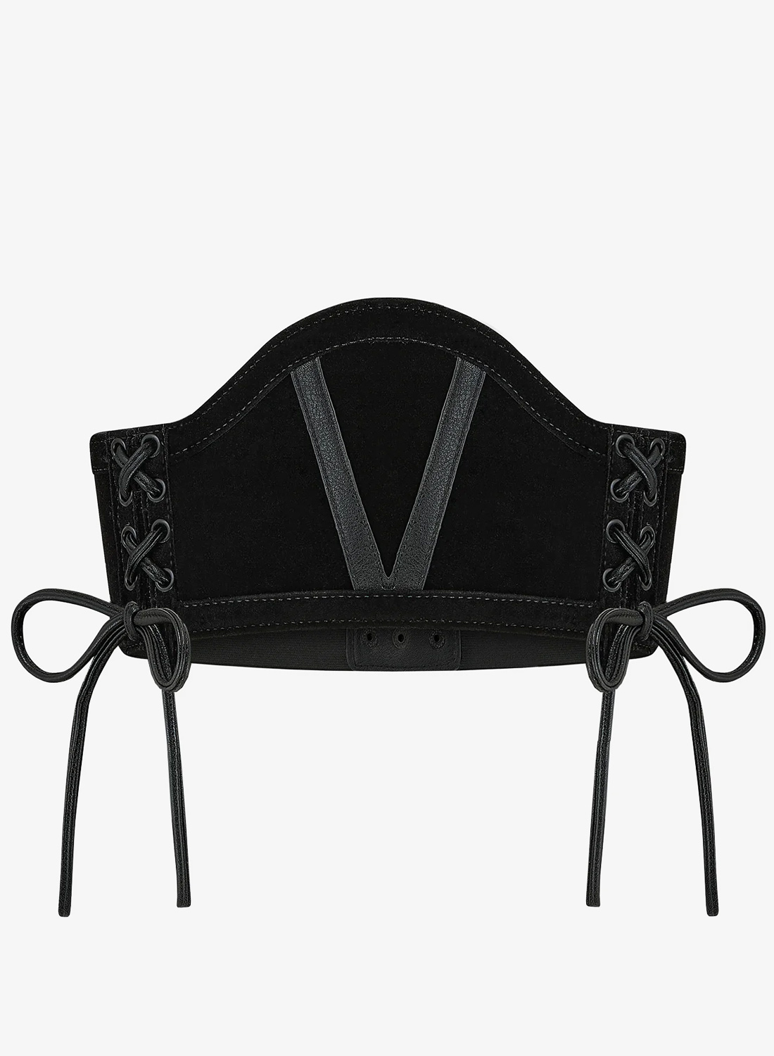 Killstar Nocturnix Belt. Svart underbust midjebälte i PU och suedette med korsett-snörning och justerbar passform från Killstar.