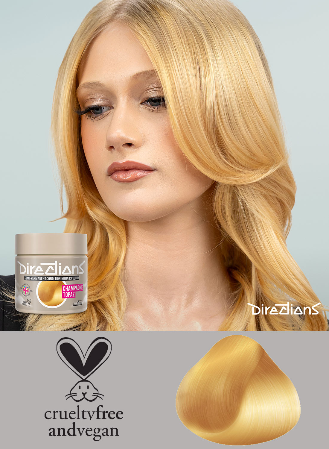 Directions Champagne Topaz semipermanent hårfärg – varm champagneblond nyans med gyllene toner