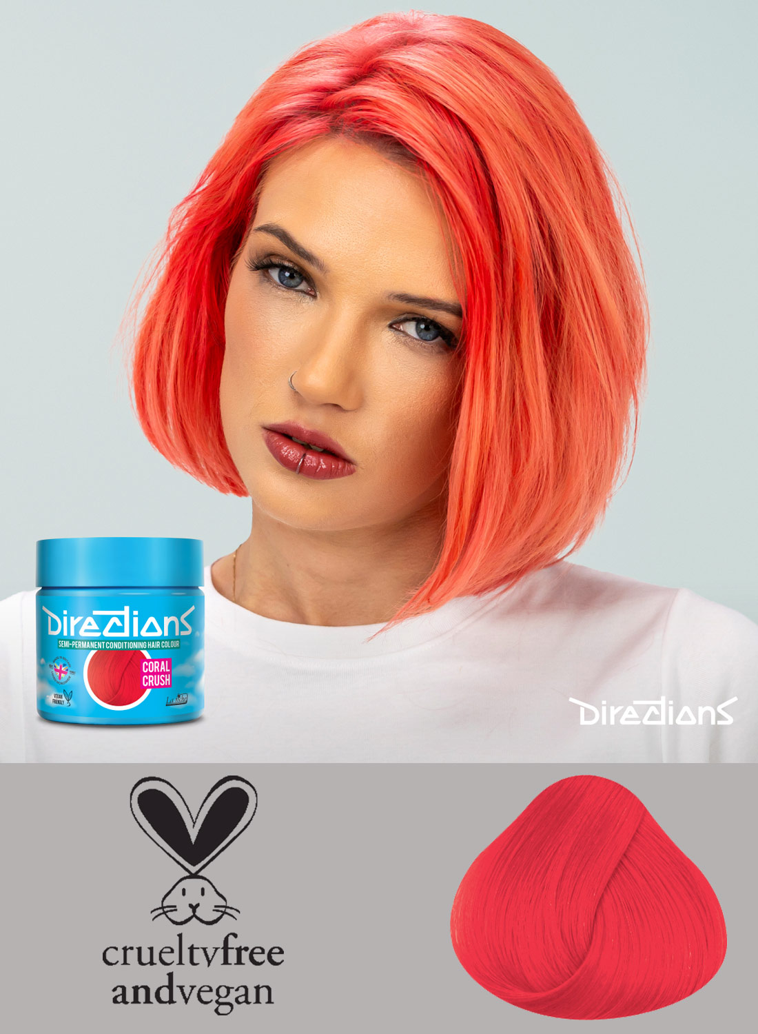 Directions Coral Crush semipermanent hårfärg – intensiv korallröd hårfärg med rosa toner