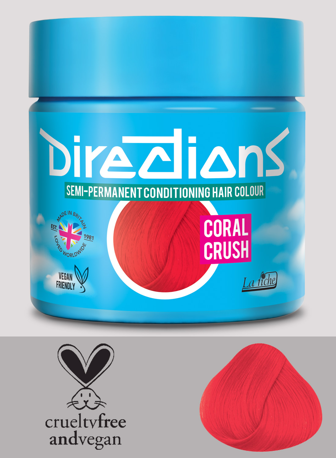 Directions Coral Crush semipermanent hårfärg – intensiv korallröd hårfärg med rosa toner