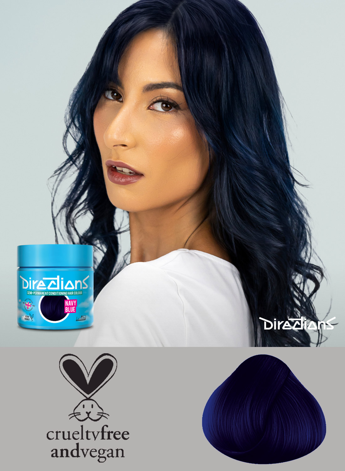 Directions Navy Blue semipermanent hårfärg – mörk marinblå vegansk hårfärg