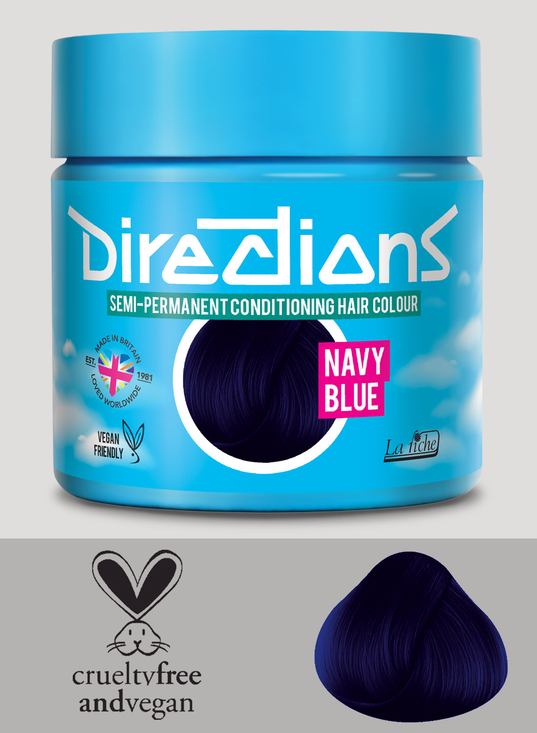 Directions Navy Blue semipermanent hårfärg – mörk marinblå vegansk hårfärg